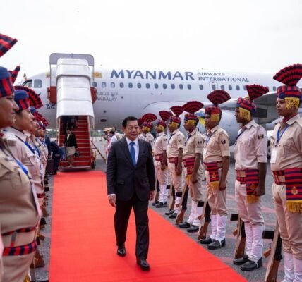 Myanmar's President U Min Aung Hlaing arrived in Gaya, Bihar, today on a five-day visit to India.