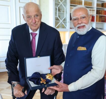 PM Modi honored with the Grand Cross of the Royal Norwegian Order of Merit.