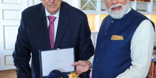 PM Modi honored with the Grand Cross of the Royal Norwegian Order of Merit.