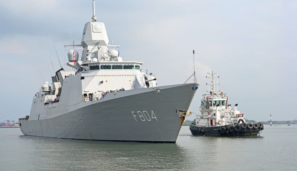 Royal Netherlands Navy Ship HNLMS De Ruyter (F804) arrives in Kochi.