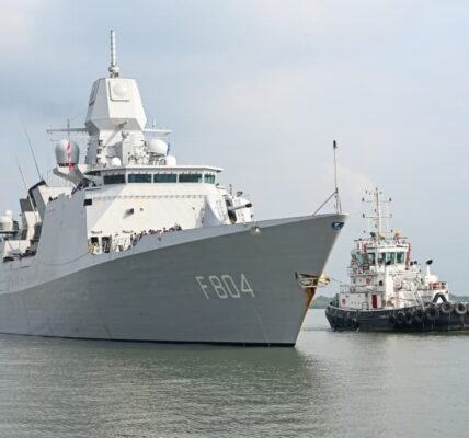Royal Netherlands Navy Ship HNLMS De Ruyter (F804) arrives in Kochi.