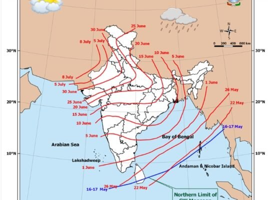 Southwest Monsoon is likely to arrive on the Kerala coast on May 26, six days ahead of its normal date.
