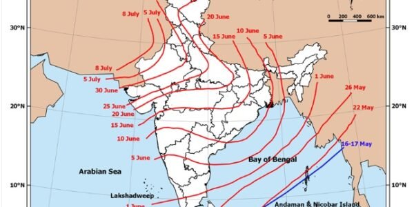Southwest Monsoon is likely to arrive on the Kerala coast on May 26, six days ahead of its normal date.
