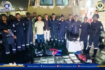 The Indian Coast Guard, in collaboration with the Gujarat ATS, seized approximately 115 kg of cocaine during a joint intelligence-based anti-smuggling operation.