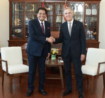 Union Minister Piyush Goyal met with Canadian Prime Minister Mark Carney in Ottawa.