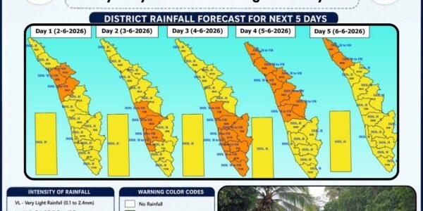 IMD issued an Orange Alert for heavy rainfall in Kerala and Mahe today.