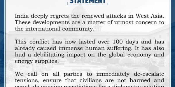 India has expressed deep concern over the new attacks in West Asia.