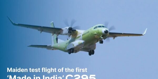 India-made Airbus C-295 aircraft successfully completed its first test flight from Vadodara