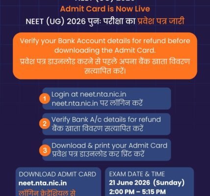 NTA has released the admit cards for the NEET-UG re-examination.
