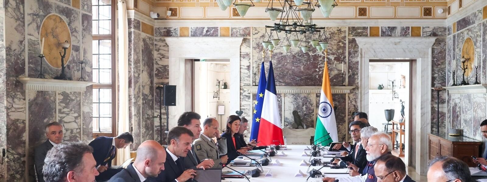 PM Modi held bilateral talks with French President Emmanuel Macron at Villa Kerylos in Nice.