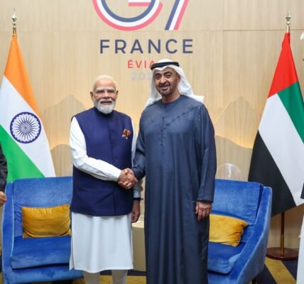 PM Modi met UAE President Sheikh Mohamed bin Zayed Al Nahyan during the G7 summit in France.