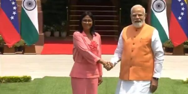 PM Modi met with Venezuela Acting President Delcy Eloina Rodríguez Gómez at Hyderabad House.