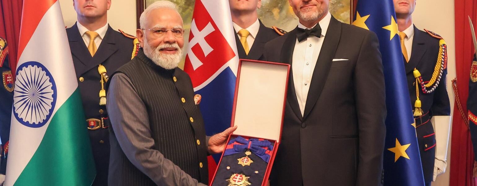 Slovak President Peter Pellegrini conferred the country's highest civilian honour, the Order of the White Double Cross, First Class upon PM Narendra Modi.