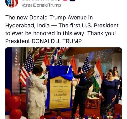 US President Trump expressed gratitude to India for naming a road Donald Trump Avenue in Hyderabad.