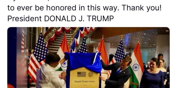 US President Trump expressed gratitude to India for naming a road Donald Trump Avenue in Hyderabad.