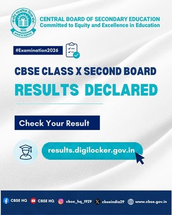 CBSE has declared the results of the Class 10 second board examination, 2026