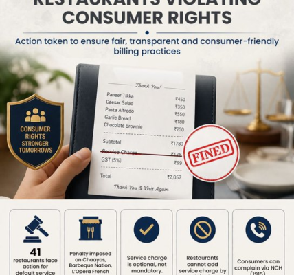 CCPA has taken suo motu cognizance against 41 restaurants for levying unauthorized service charges on consumers