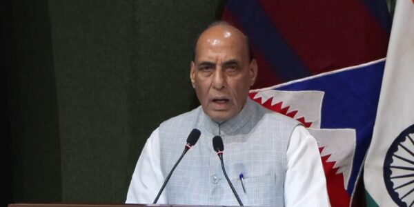Defence Minister Rajnath Singh said the government is ensuring that progress in development and national security moves in the same direction.