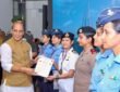 Defence Minister felicitated the crew of INSV Tarini for completing the first-ever all-women tri-service sailing expedition