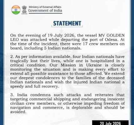 India summoned the Russian envoy over the death of four Indian nationals in an attack on a commercial vessel.