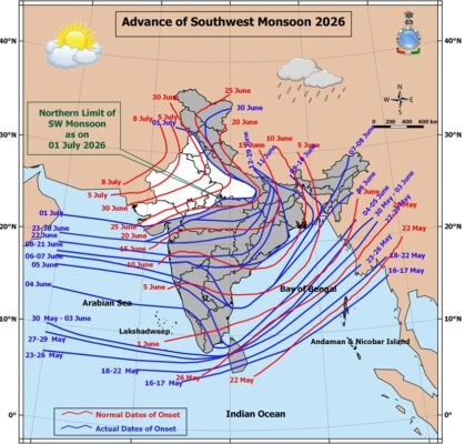 Monsoon likely to reach Delhi, Haryana, Chandigarh, and Punjab within two days.