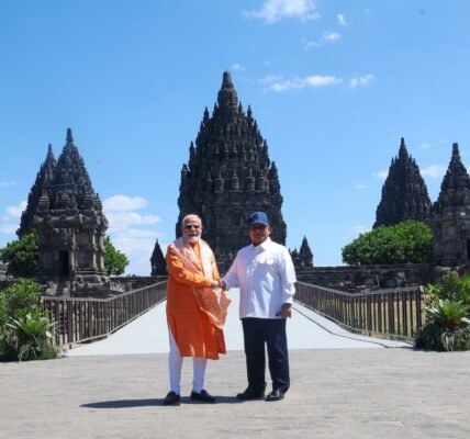 PM Modi visited the Prambanan Temple complex, a UNESCO World Heritage Site in Yogyakarta, today.