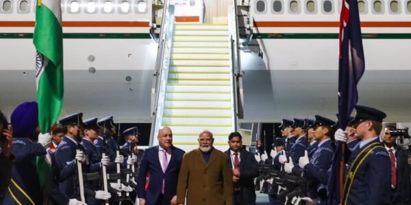 PM Narendra Modi arrived in Auckland, New Zealand, on the final leg of his three-nation tour.