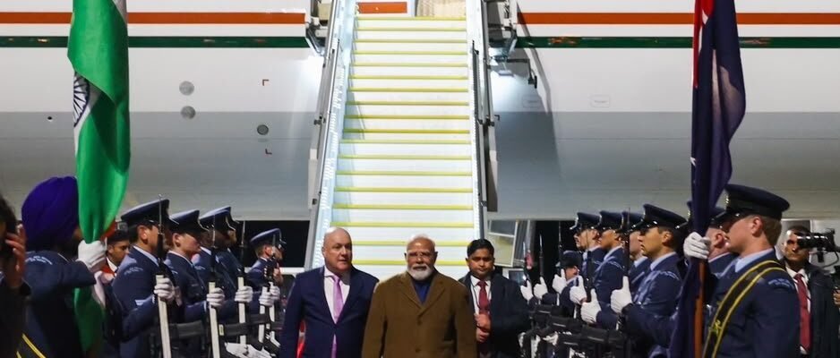 PM Narendra Modi arrived in Auckland, New Zealand, on the final leg of his three-nation tour.