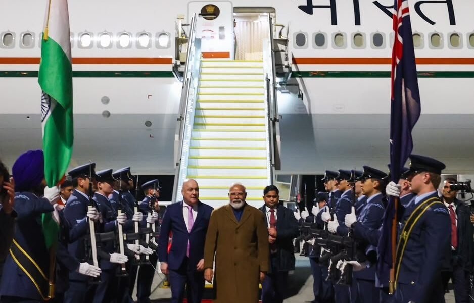 PM Narendra Modi arrived in Auckland, New Zealand, on the final leg of his three-nation tour.