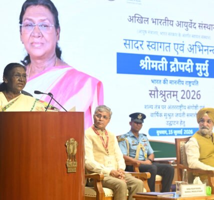 President Droupadi Murmu inaugurated Saushrutam 2026 at the All India Institute of Ayurveda in New Delhi on the occasion of Sushrut Jayanti.