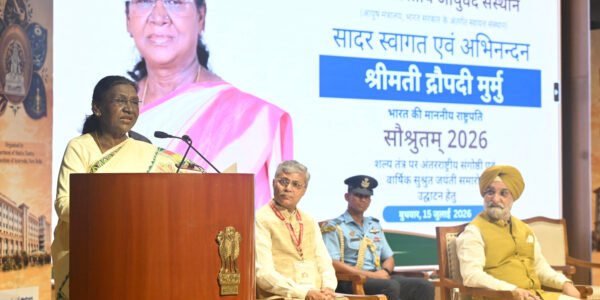 President Droupadi Murmu inaugurated Saushrutam 2026 at the All India Institute of Ayurveda in New Delhi on the occasion of Sushrut Jayanti.