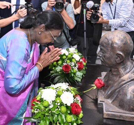 President Droupadi Murmu unveiled a bust of Mahatma Gandhi at a museum in the city of Skopje, North Macedonia.