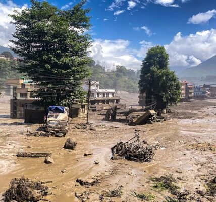 384 tourists, including 105 Indians, missing after a flash flood in Rasuwa, Nepal.