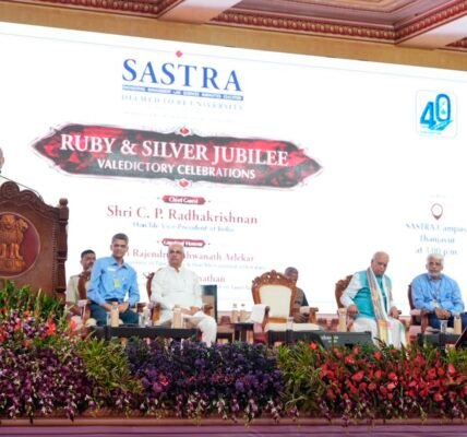 Attended the Ruby and Silver Jubilee valedictory ceremony of SASTRA Deemed University in Thanjavur, alongside Vice President C.P. Radhakrishnan.