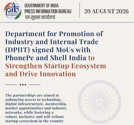 DPIIT signed MoU with PhonePe and Shell India to strengthen the startup ecosystem and foster innovation.