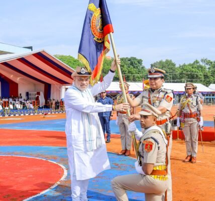 Home Minister Amit Shah presented the President Colours to the Puducherry Police today.