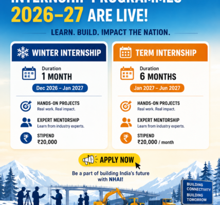 NHAI has commenced enrollment for the Winter Internship Program 2026-27 and the Term Internship Program 2027.