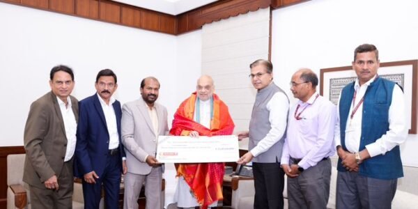 Repco Bank presented a dividend cheque of ₹22.90 crore to Union Home Minister Amit Shah in New Delhi.