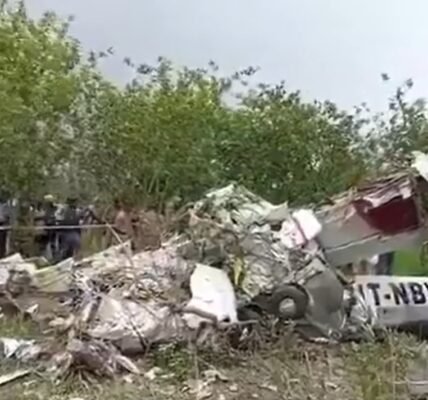 Tecnam P2006T twin-engine aircraft crashes near Ganga Barrage in Kanpur.