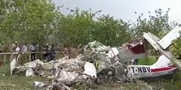 Tecnam P2006T twin-engine aircraft crashes near Ganga Barrage in Kanpur.