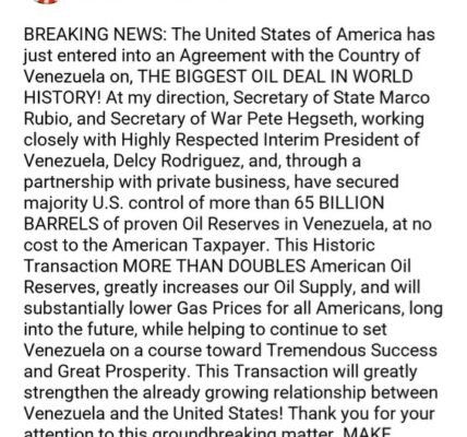 US President Donald Trump announced the largest-ever oil deal with Venezuela.