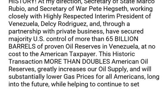 US President Donald Trump announced the largest-ever oil deal with Venezuela.