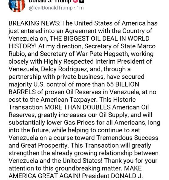 US President Donald Trump announced the largest-ever oil deal with Venezuela.