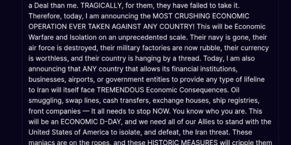 US President Donald Trump announced the toughest economic measures against Iran to date.