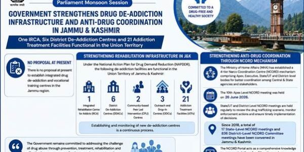 govt has strengthened de-addiction infrastructure and anti-narcotics coordination in Jammu and Kashmir