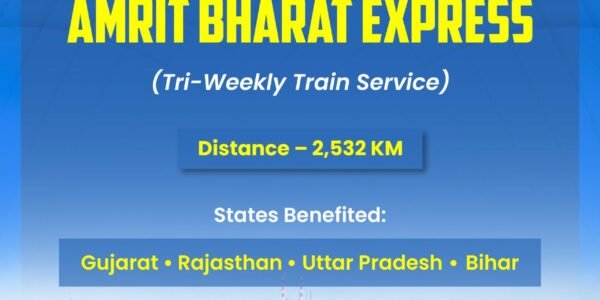 Indian Railways will launch a new Amrit Bharat Express running three times a week between Bhuj and Barauni.