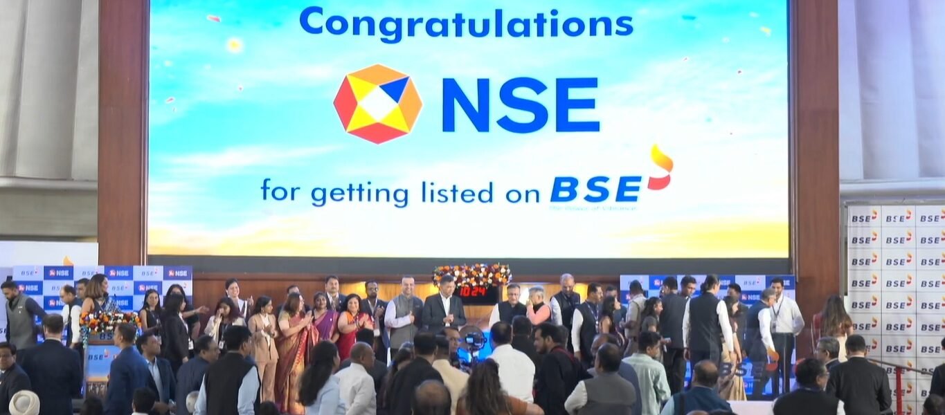 NSE shares listed at ₹1,800 per share against an issue price of ₹1,785 per share.