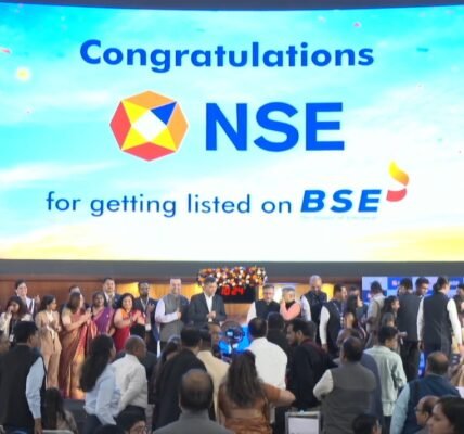 NSE shares listed at ₹1,800 per share against an issue price of ₹1,785 per share.