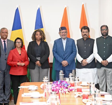 Vice President CP Radhakrishnan met a parliamentary delegation led by the Speaker of the National Assembly of Seychelles, Roger Mancienne, at the Parliament House.