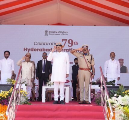 Vice President CP Radhakrishnan served as the chief guest at the 79th Hyderabad Liberation Day celebrations held today at the Secunderabad Parade Ground in Telangana.